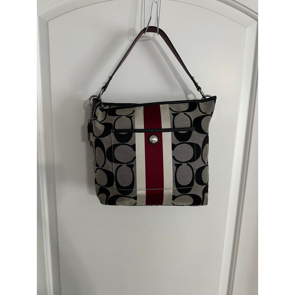 Coach Hamptons Weekend Signature Stripe Shoulder Bag